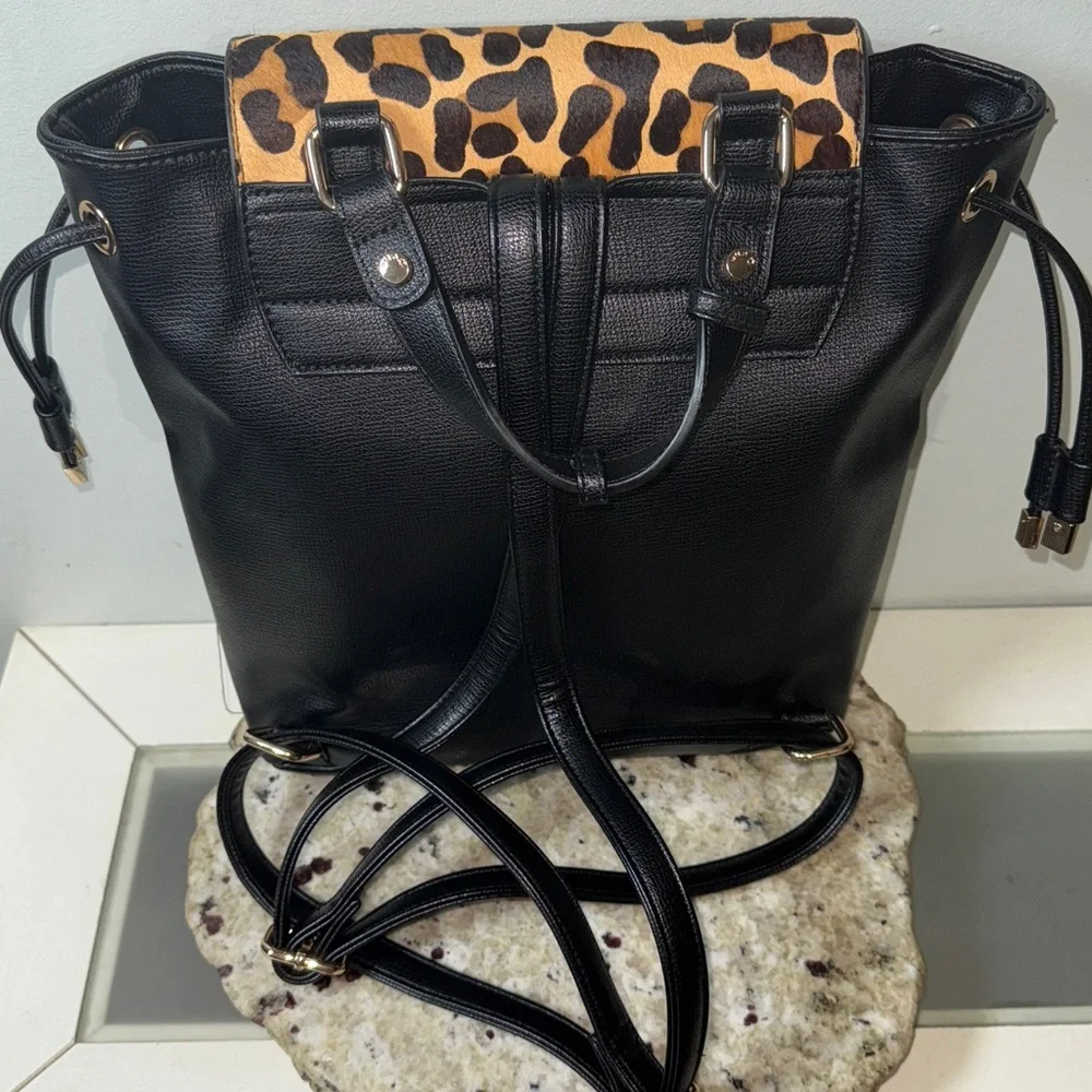DUNE LONDON GENUINE CALF HAIR SAFFIANO LEATHER CHEETAH LEOPARD BACKPACK